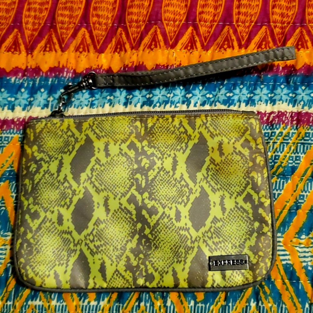 Express Lime Green/Grey Snake Pattern Wristlet - image 1